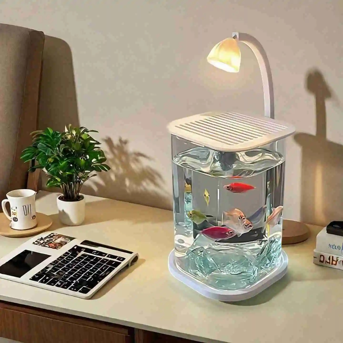Mini Betta Fish Glass Tank Des - Fish Toy In Aquarium ulasan dan harga